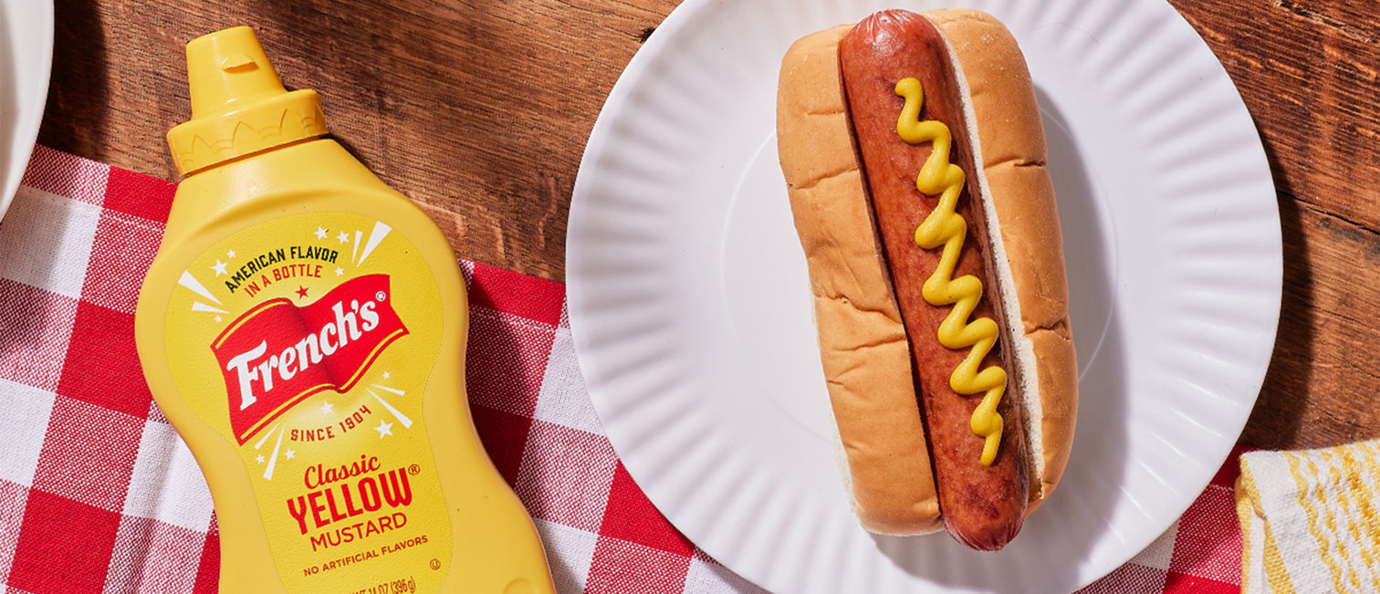 French's mustard bottle and hot dog