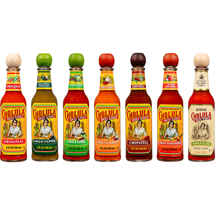 Cholula Variety Pack, 7-Count (Original, Green Pepper, Chili Lime, Chili Garlic, Chipotle, Sweet Habanero, Reserva)