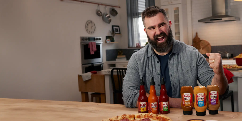 Jason Kelce with Frank's Dip'N & Squeeze Sauces