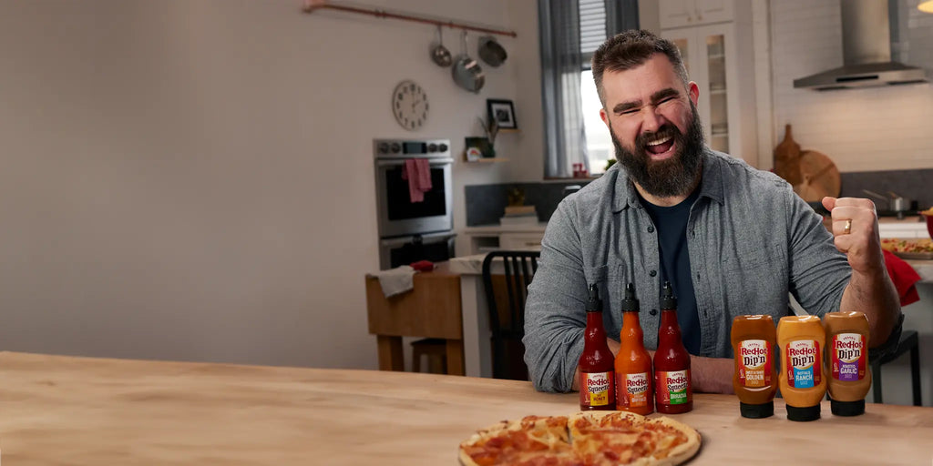 Jason Kelce with Frank's RedHot Dip'N & Squeeze Sauces