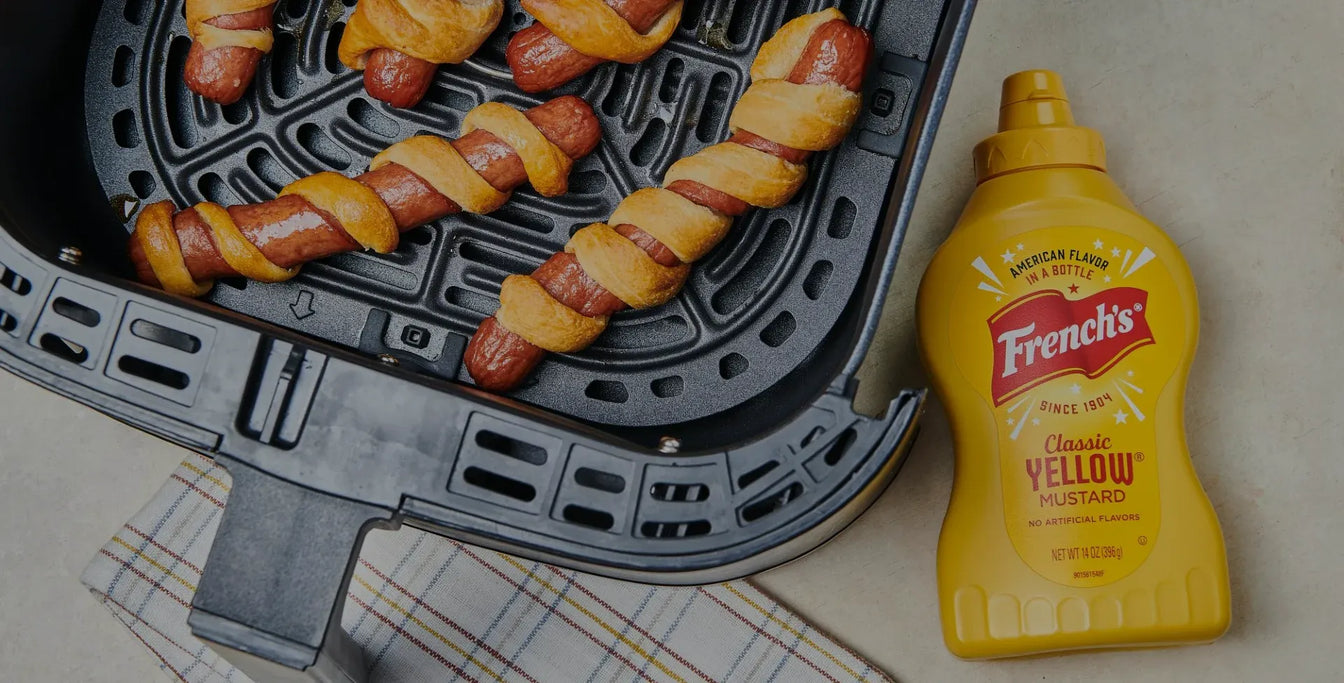 Frenchs mustard with air fryer hot dogs