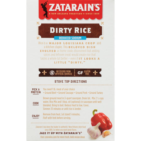 Zatarain's Reduced Sodium Dirty Rice Mix, 8 OZ (6-Pack)