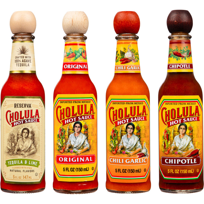 Cholula Variety Pack, 4-Count (Reserva, Original, Chili Garlic, Chipotle)