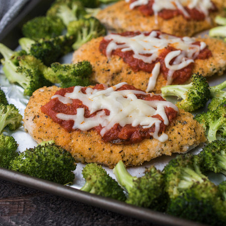 ONE Sheet Pan - Bourbon Pork Tenderloin, Chicken Parmesan, Farmer’s Market Chicken