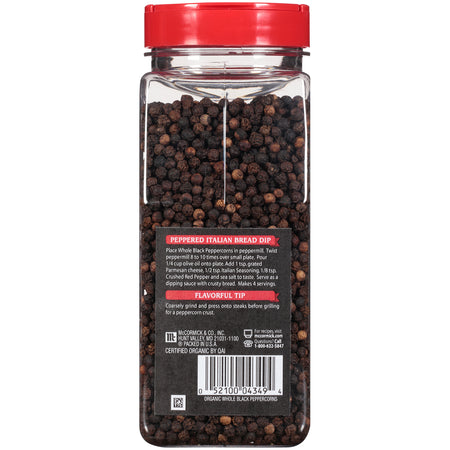 McCormick® Organic Whole Black Peppercorns, 13.75 oz